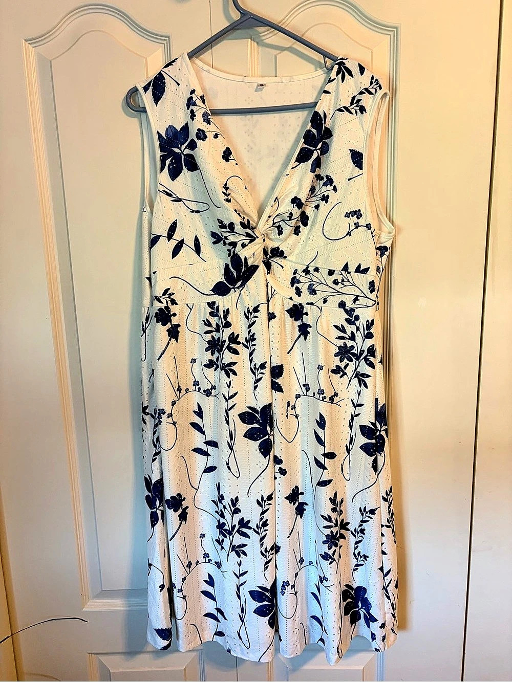 Floral Midi Dress in White & Blue Like New